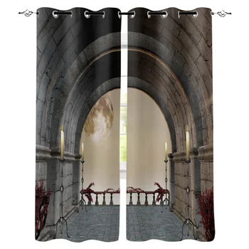 

Corridor Radian Palace Interior Classical Window Curtains LivingRoom Kitchen Curtains Left and Right Biparting Open