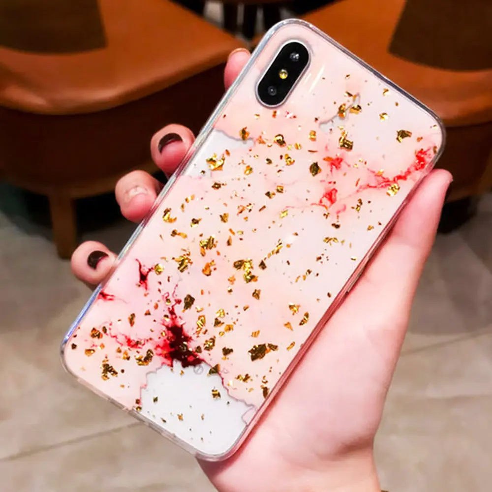 LAPOPNUT Glossy Gradient Mable Texture Case for IPhone XR XS Max X 6 6S 7 8 Plus Gold Powder Epoxy Soft Silicon Phone Back Cover |
