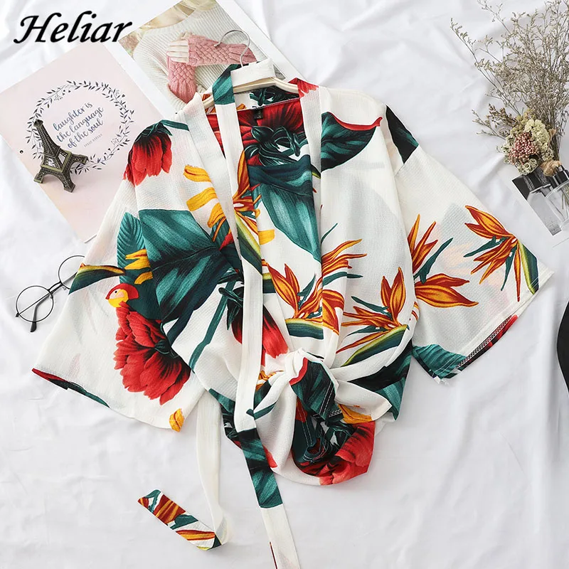 

Heliar Multicolor Plunging Neck Bow Knot Hem Tribal Blouse Ladies 2019 Summer Floral Printed Womens Tops And Blouses