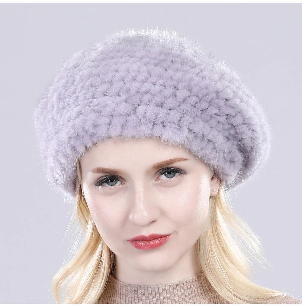 Hot Sale Russia Women Winter Real Mink Fur Berets Hat Hand Knitted Real Natural Mink Fur Cap Lady Luxury Real Mink Fur Hats