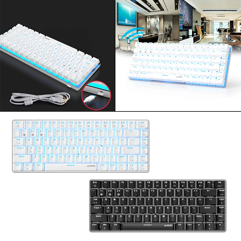 Ajazz AK33 Rechargeable Bluetooth 5.0/Type-C Wired Dual Mode Mechanical Keyboard with Red Switches and Backlight for Desktop