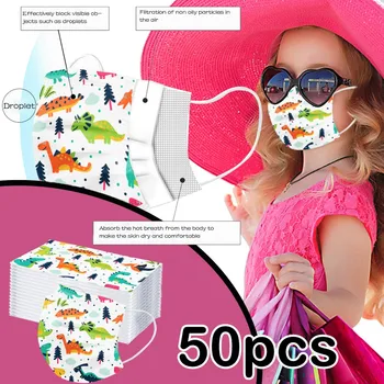 

50pc Mask Children Disposable High Quality Face Mask 3ply Earhook Safe Breathable And Dustproof Cartoon Lovely Printed Masque