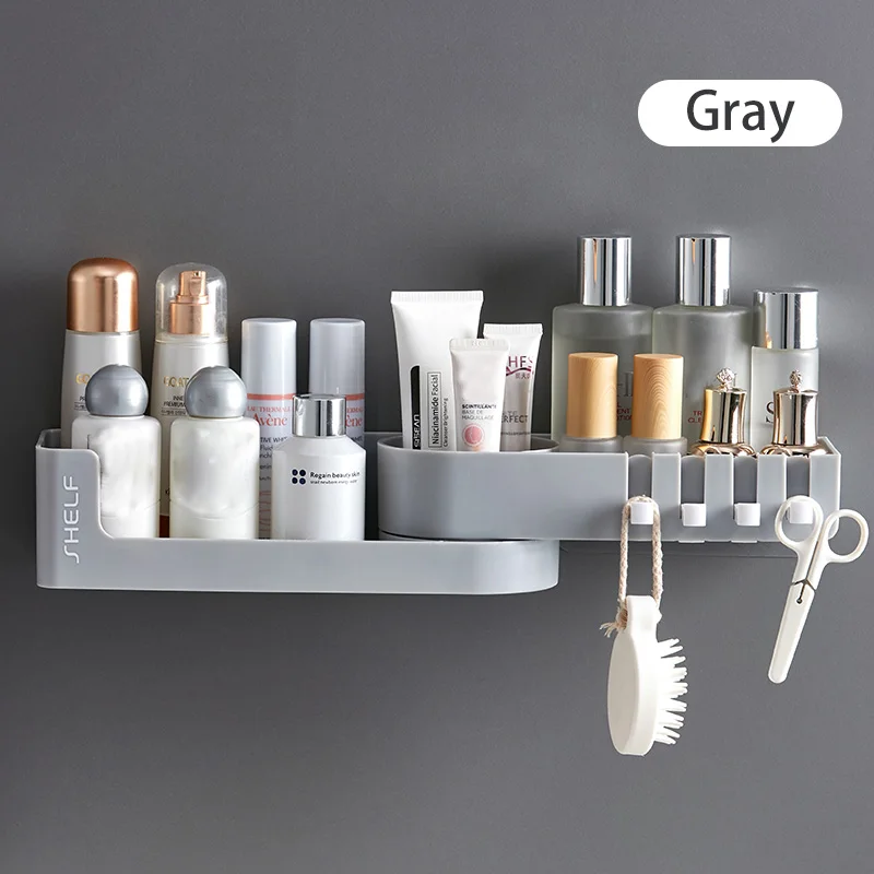 Полка для ванной комнаты, угловой держатель для хранения, полки, органайзер, вращающийся настенный держатель для ванной, аксессуары для ванной комнаты, держатель для шампуня - Цвет: Gray