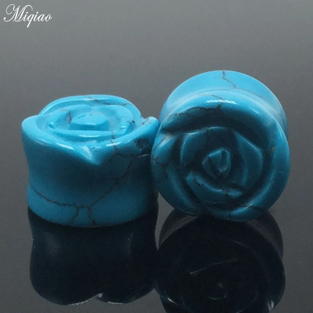 

Miqiao 2pcs/lot Blue Ear Expander Carved Rose Flower Ear Tunnel Ear Expander Human Body Piercing Jewelry