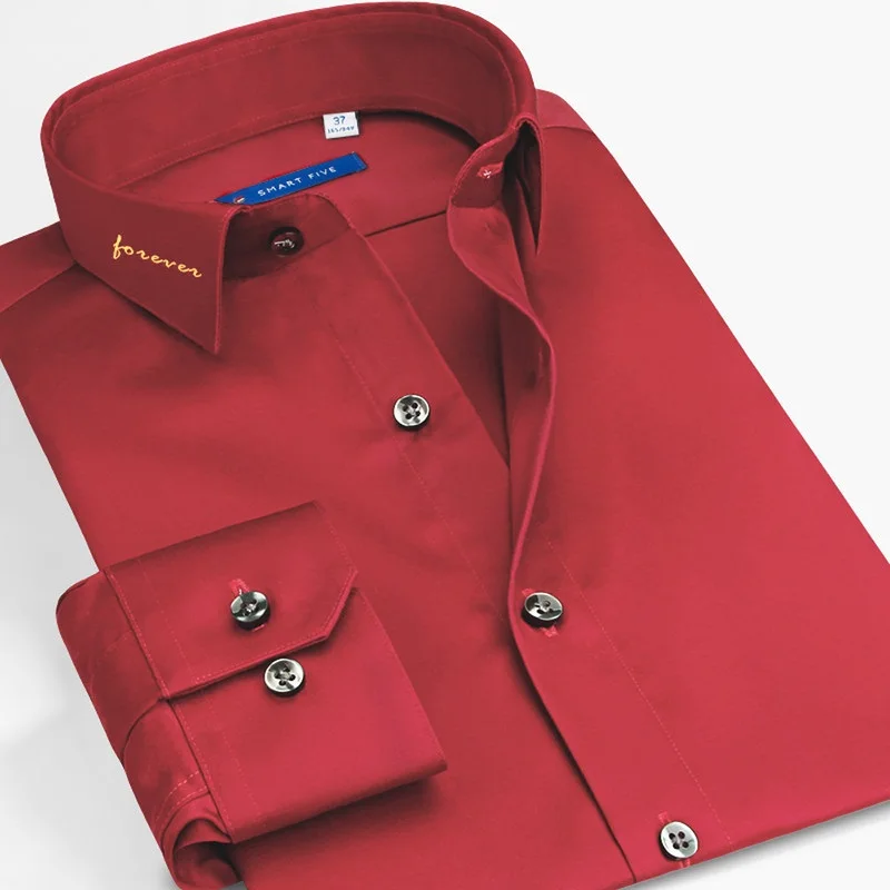Smart Five рубашки мужские Camisa Masculina Social приталенные деловые формальные мужские рубашки с длинным рукавом 6XL хлопковые вечерние рубашки - Цвет: SFL5O30 red