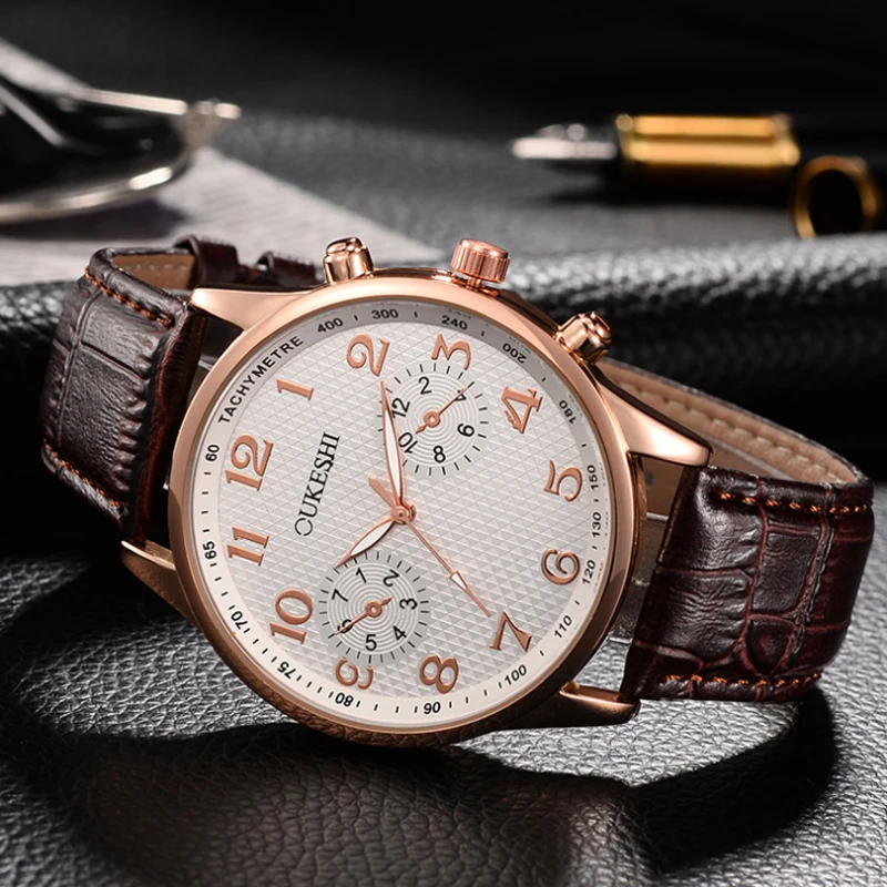 

Luxury Brand OUKESHI New Men's Business Watches Fashion Simple Digital Quartz Leather Waterproof Men's Leisure Watch