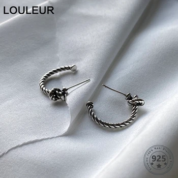

LouLeur Real 925 Silver Knotted Stud Earrings Elegant Minimalist Semicircle Earrings for Women Fashion Party Jewelry Girl Gift