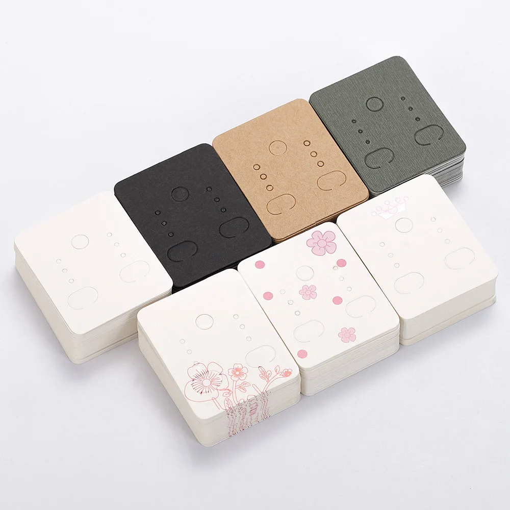 50pcs 3.8x4.8cm Earring Display Card Holder Blank White Black Kraft Paper Tags for DIY Ear Studs Long Drop Jewelry Display Card