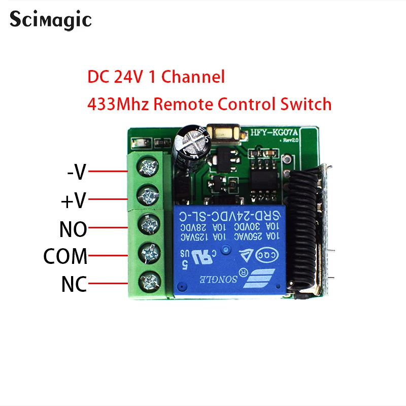 DC 24V 1CH Wireless RF Remote Control Light Switch Relay Output Radio Receiver Module+2 CH Transmitter