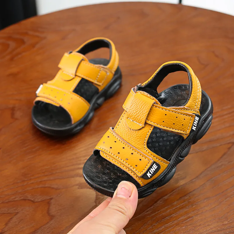 Children summer beach sandals boys girls genuine leather cowhide breathable comfortable flat sandals baby soft shoes