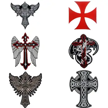 

CROSS WINGS jesus dragon large Embroidered backing punk biker Patches for Clothes jeans