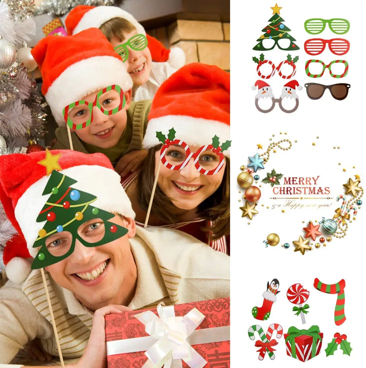 

32PCS Christmas Photo Booth Props -Artist Rendered Christmas Games for Party Supplies- Games For Kids & Adults - Holiday Photo