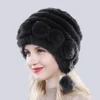 Hot Sale Winter Women Flowers Striped Natural Real Rex Rabbit Fur Hats Lady Warm Knit Genuine Fur Caps Russian Outdoor Fur Hats 4