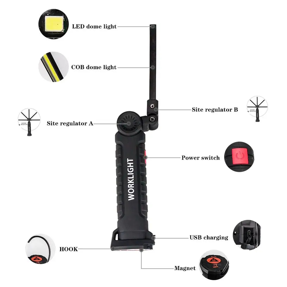 Meijuner светодиодный складной МОЩНЫЙ СВЕТИЛЬНИК-вспышка, перезаряжаемый COB фонарь, магнитное основание, Поворот на 360 °, ручной крючок светильник, лампа для улицы