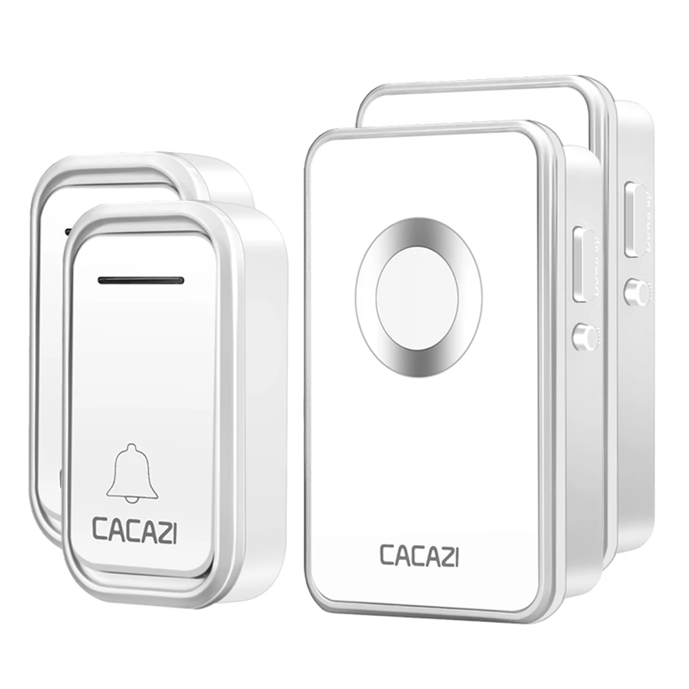 2 button 2 receiver Умный беспроводной дверной звонок CACAZI, водонепроницаемая Батарейная кнопка, дистанционный светодиодный светильник на 300 м, домашний дверной звонок, 38 колокольчиков, вилка стандарта США, ЕС, Великобритании - Цвет: 2 button 2 receiver