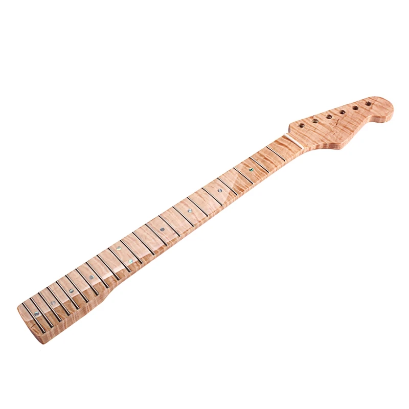 

21 Fret Tiger Flame Maple Guitar Neck Replacement Maple ST Electric Guitar Neck with Abalone Dots Natural Glossy