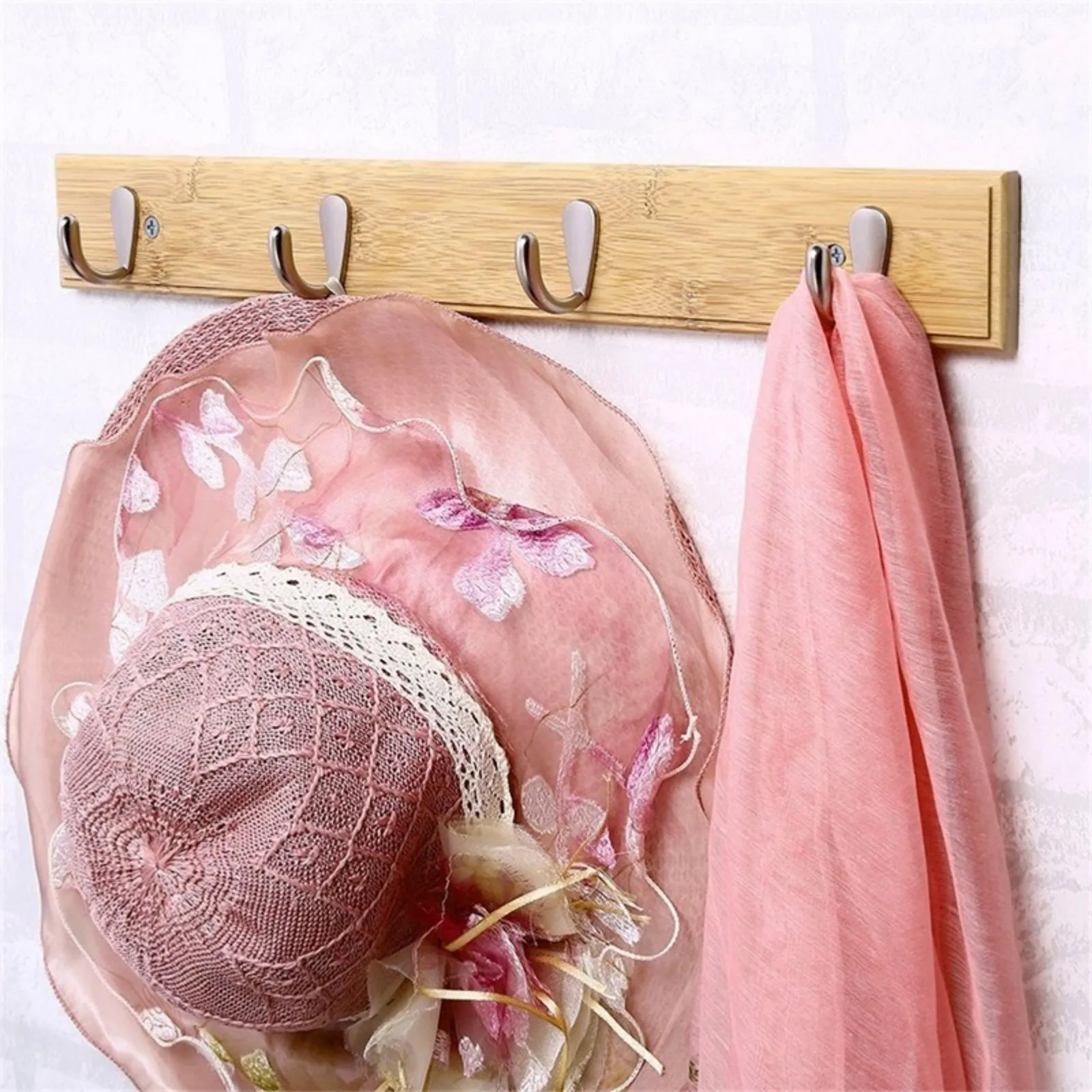 Hook Rack Household Wall Mounted Bamboo Hooks Coat Hanger Storage Rack