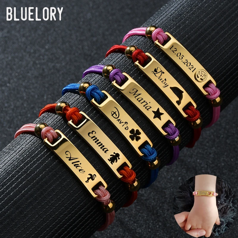 BlueloryCustomStinlessSteelBabyNameBarRedRopeBracelets