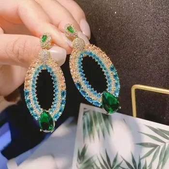 

trendy Geometric drop dangle Earrings For Women Accessories Full Cubic Zirconia Earrings Jewelry pendientes mujer moda E9352