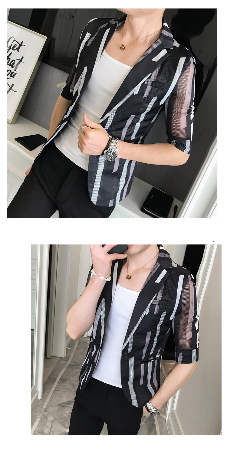 Мужской Блейзер Ontwerpen с принтом мужской Zomer блейзер для мужчин Sociale Slim Fit Hombre Клубная одежда строгий костюм Doorschijnend