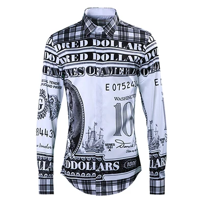 Letters Pattern Black Print White Shirts Men Long Sleeve Turn-down Collar Shirt Fashion Slim Fit Male Clothing Streetwear - Цвет: Black White