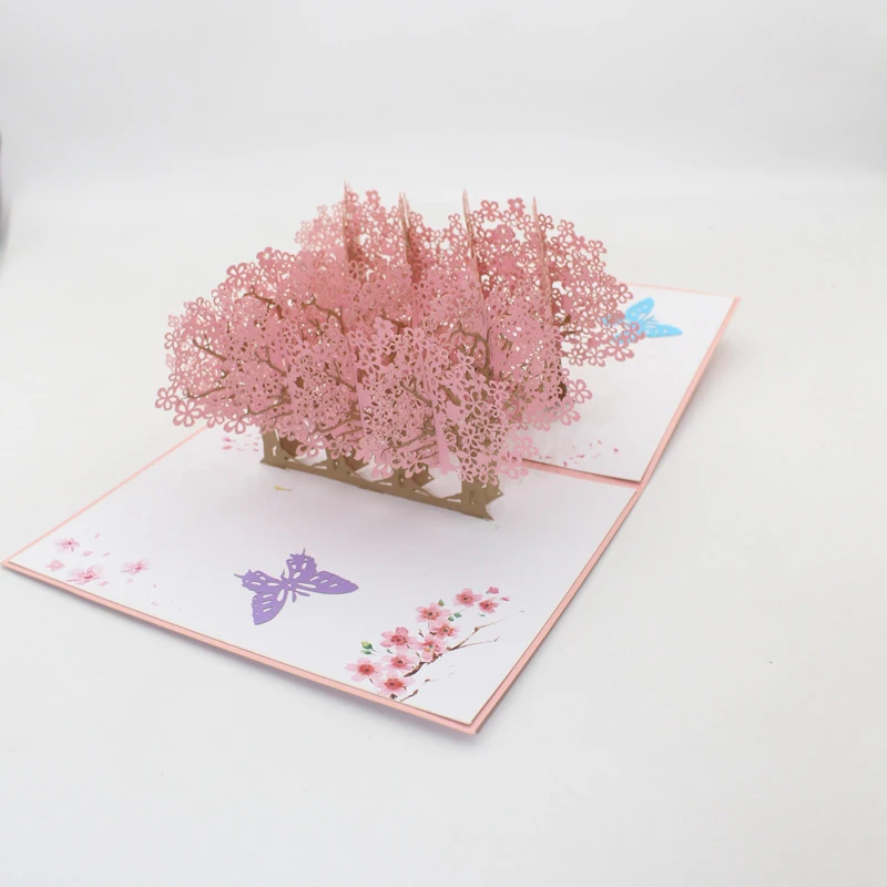  3D Handmade Butterfly Pink Sakura Forest Paper Invitation Greeting Card Wedding Party Valentine's D - 4.00031E+12