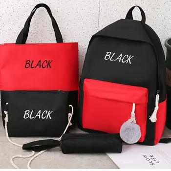 

4Pcs/Set Fashion Canvas Backpack Travel Rucksacks Casual Daypack Shoulder Bag Pencil Case for Teenager Girls School Bookbag Set