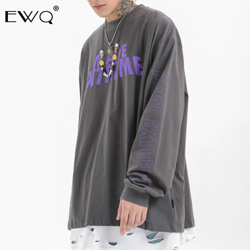 EWQ/ Новинка весны, модная, с принтом из букв круглый воротник принт футболка Для мужчин с длинным рукавом Свободные уличная Повседневное толстовка прилив 9A204