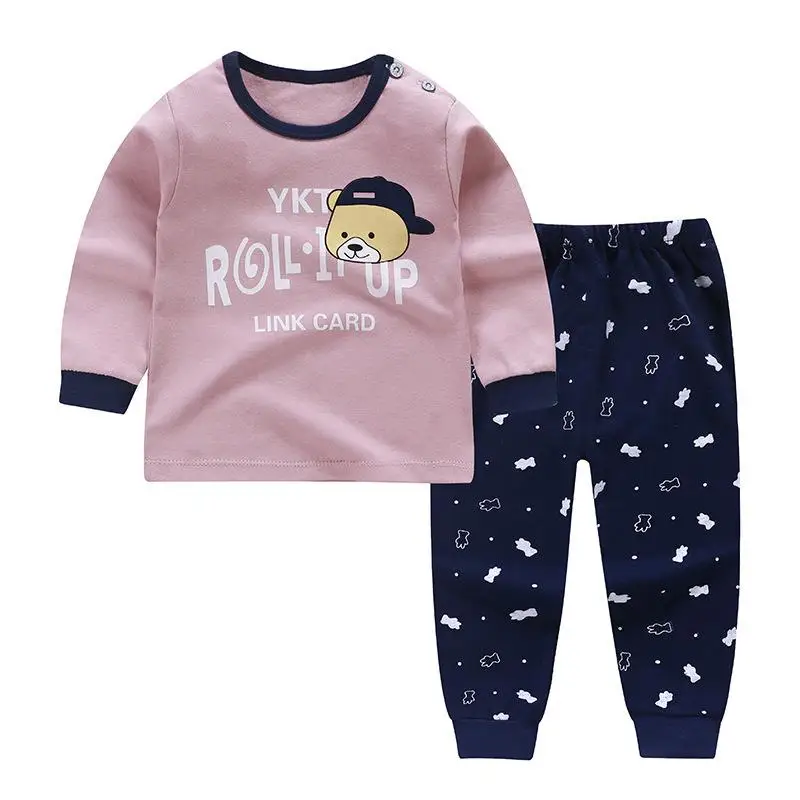 Осенняя Пижама для детей с длинными рукавами; хлопковый Пижамный костюм; комплект одежды с рисунками животных; детские пижамы; пижамный комплект; одежда для сна - Цвет: fen