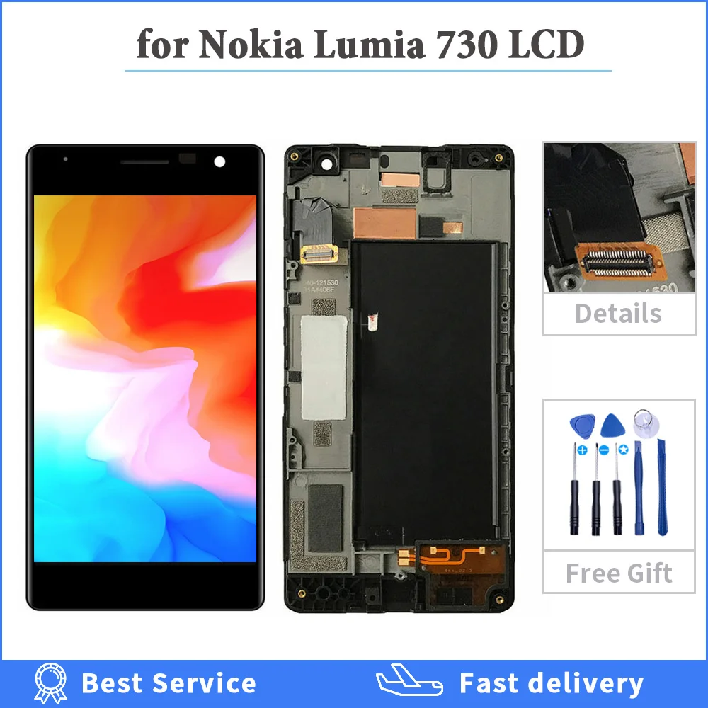 Тесты чехол с подставкой и отделениями для карт для Nokia Lumia 730 735 RM-1038 RM-1039 RM-1040 ЖК-дисплей Дисплей кодирующий преобразователь сенсорного экрана в сборе с рамкой Замена ЖК-дисплей