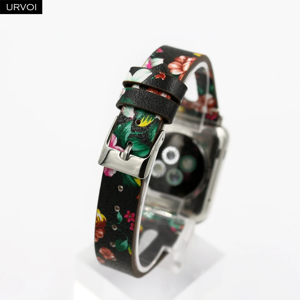 URVOI кожаный ремешок для apple watch series 5 4 3 2 1 ремешок для iwatch 40 мм 44 мм T отверстие печатные цветы женские наручные часы 38 42 мм