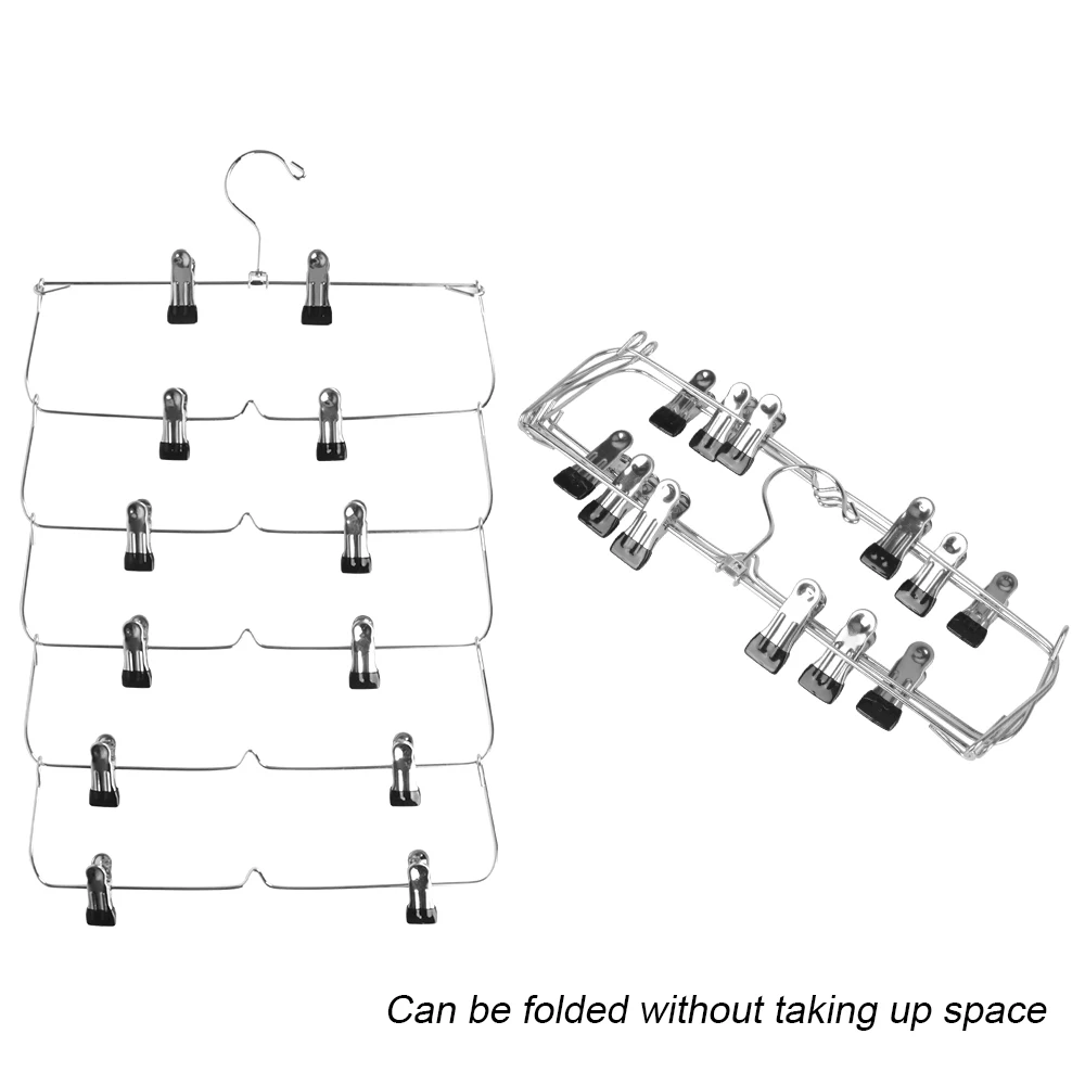 Clothes Hangers Pants Holders 5 Layers 12 Clip Folding Clothes Rack Organizer Clothing Storage Rack