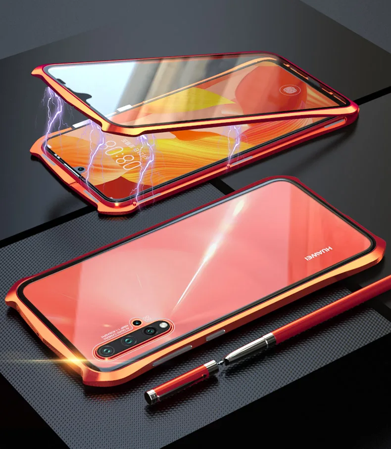 Для huawei Nova 5 Чехол в стиле летучей мыши тонкая металлическая рамка взрывозащищенный чехол из закаленного стекла с магнитной адсорбцией