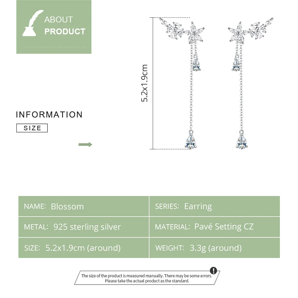 Bamoer длинные висячие серьги с кисточками для женщин, свадебные серебряные ювелирные украшения из натуральной 925 пробы Brincos New Moda BSE288