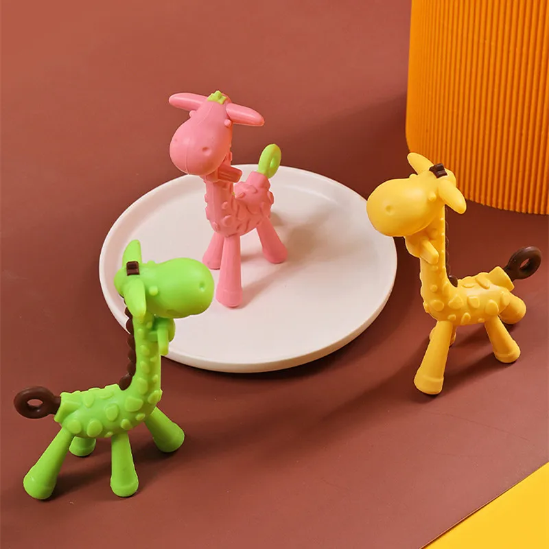 

Baby Cartoon Giraffe Teething Nursing Teether Safe BPA Free Soft Silicone Baby Teeth Fawn Molar Rod Toys Chew Teethers