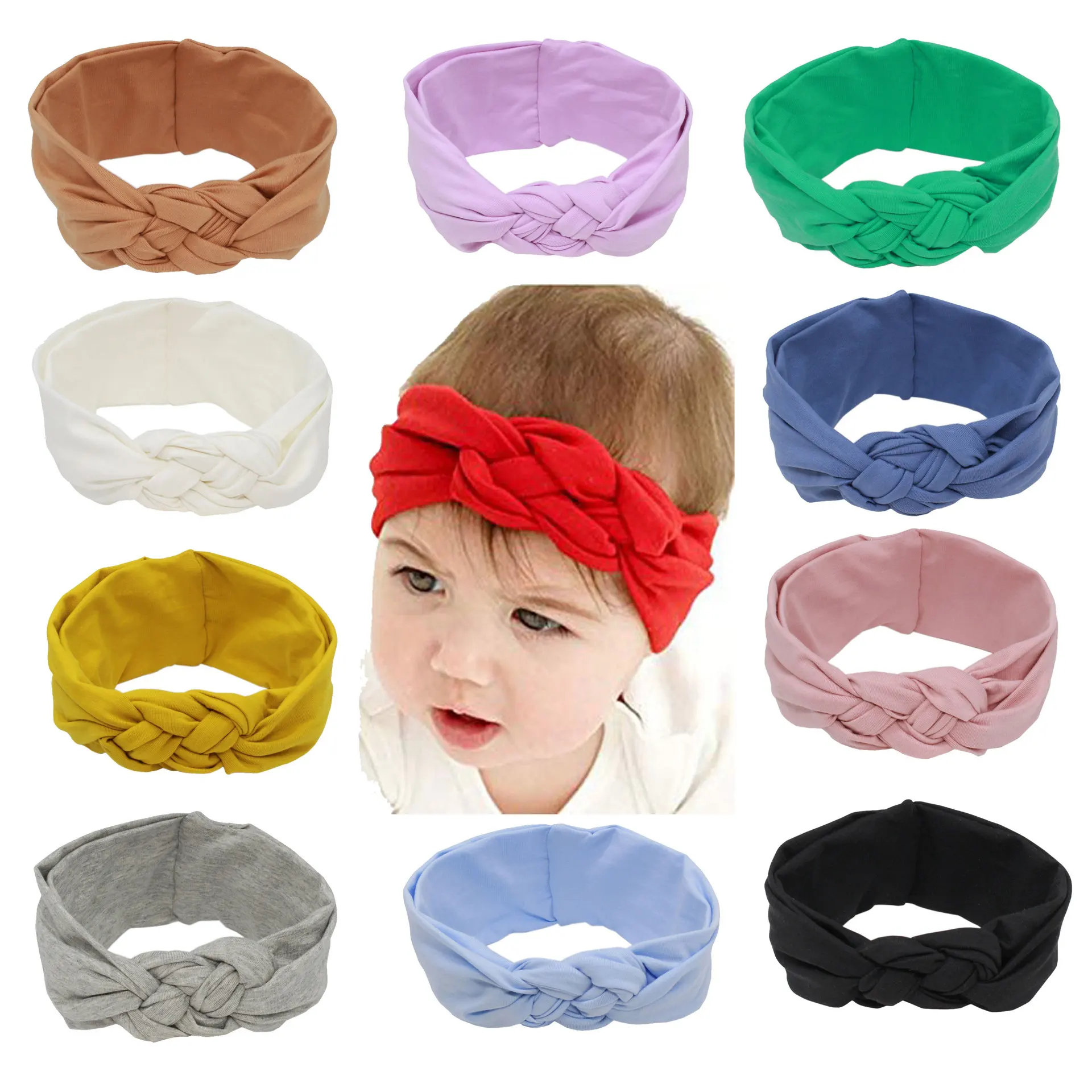 

Europe And America Cross Border Wholesale Retail Baby Solid Color Chinese Knot Cross Weaving Pure Cotton Elasticity Knitted Baby