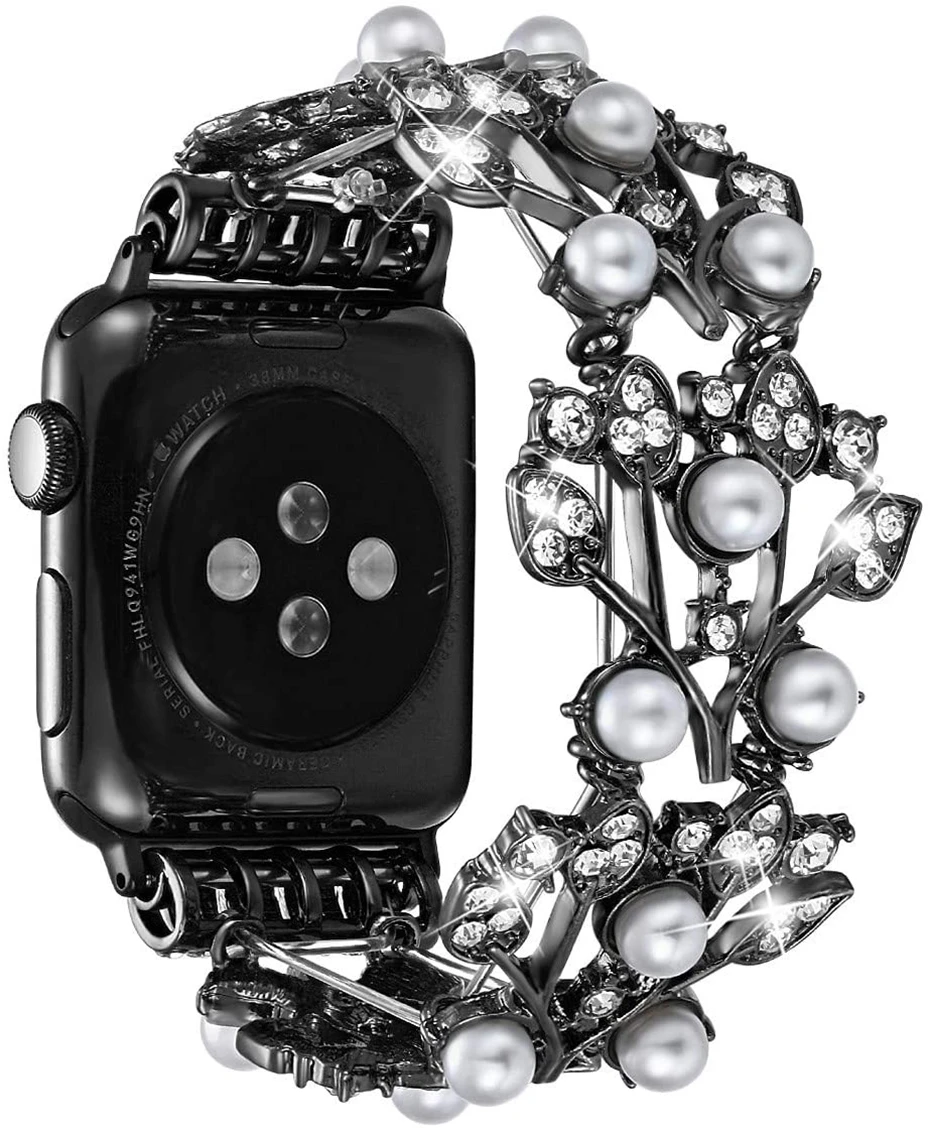 Ремешок для часов apple watch band 44 мм 42 40 38 эластичный браслет с жемчужинами и бусинами