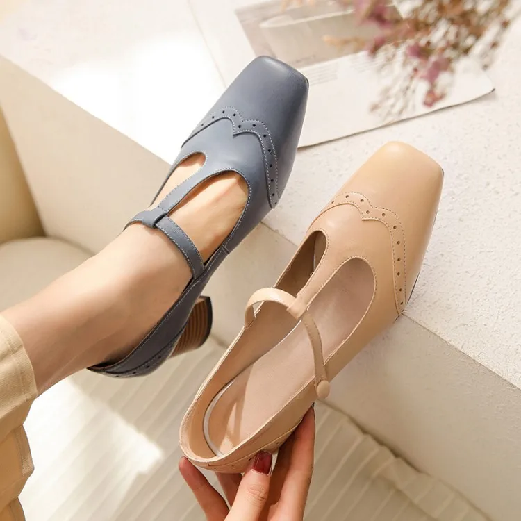

2019 Spring And Autumn Women's French Vintage Chunky-Heel Square Head Simple Commuting New Style Versitile Fashion Shoes Loafers