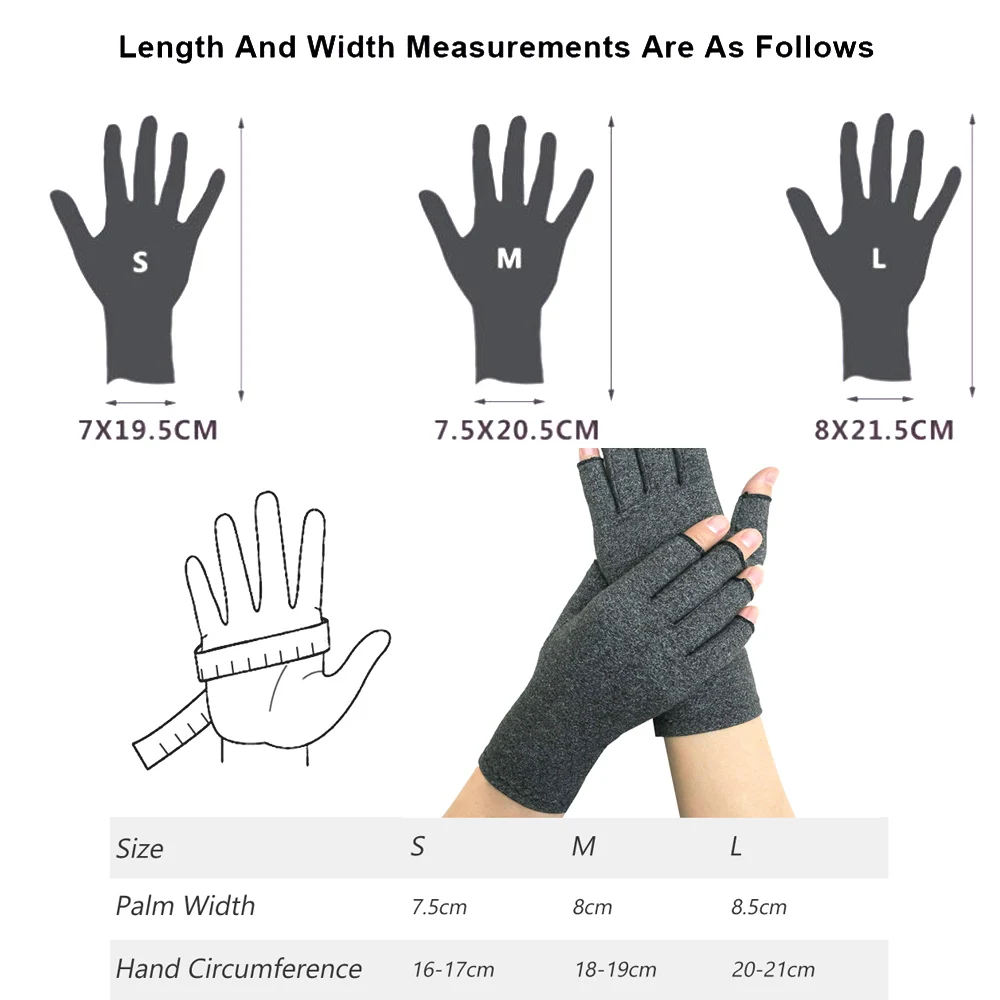 Tcare 2Pcs/Pair Unisex Compression Open Fingers Arthritis Gloves Premium Arthritic Joint Pain Relief Hand Gloves Therapy Cycling