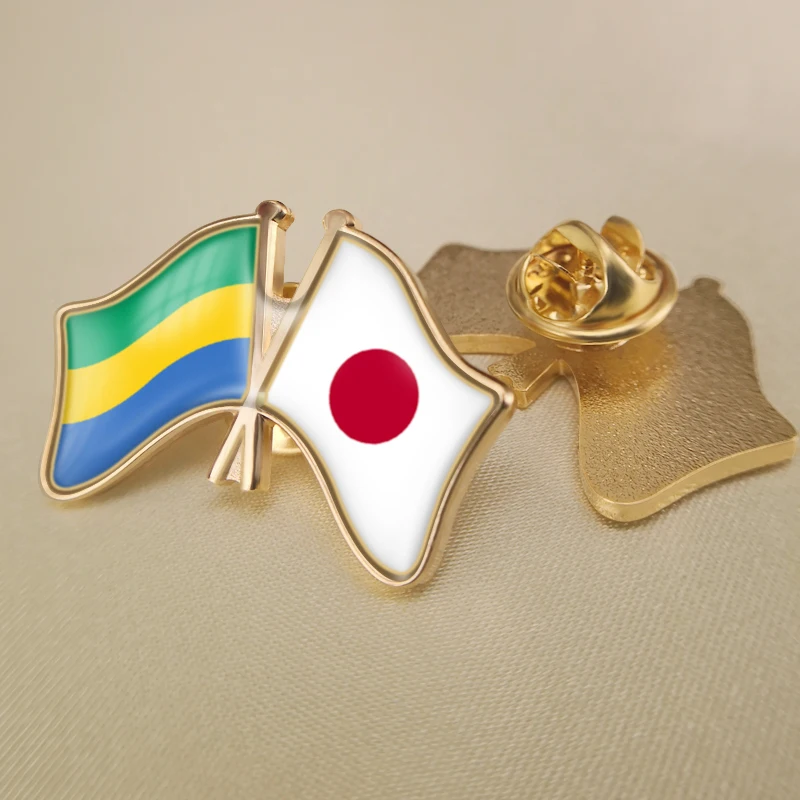 

Gabon and Japan Crossed Double Friendship Flags Lapel Pins Brooch Badges
