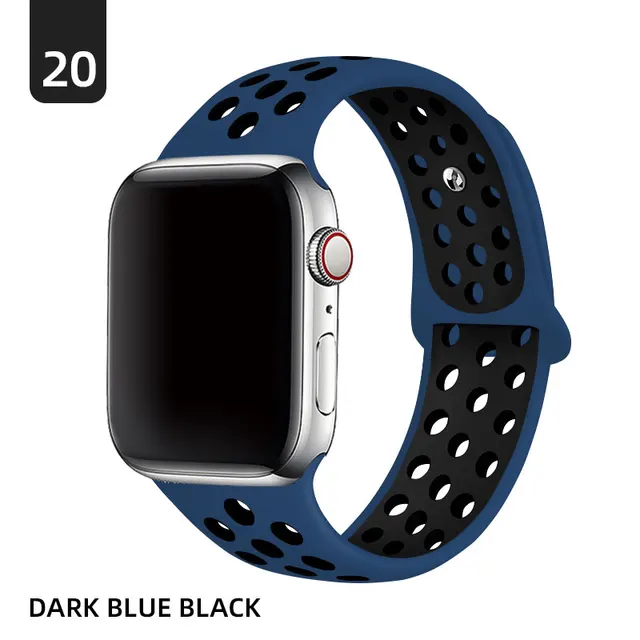 Silicone Strap For Apple Watch band 40mm 44mm 38mm 42mm 44 mm Rubber watchband smartwatch bracelet iWatch series 3 4 5 6 se band Dark blue with black