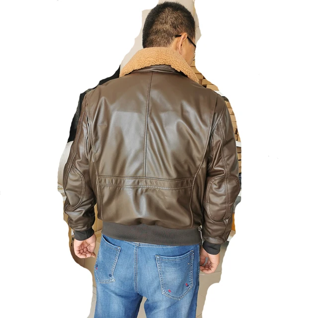 Giacca Da Aviazione In Vero Peli Di Pecora B3 Marrone Da Uomo - Foto 2