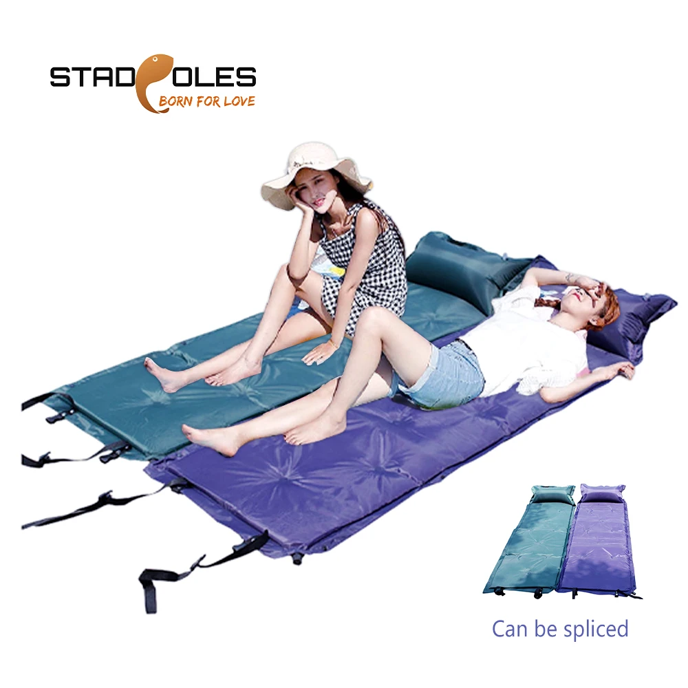 

Portable Single Camping Mat With Pillow Inflatable Mattress Hike Beach Sleeping Pad Comfortable Thicken Self-Inflating Mat