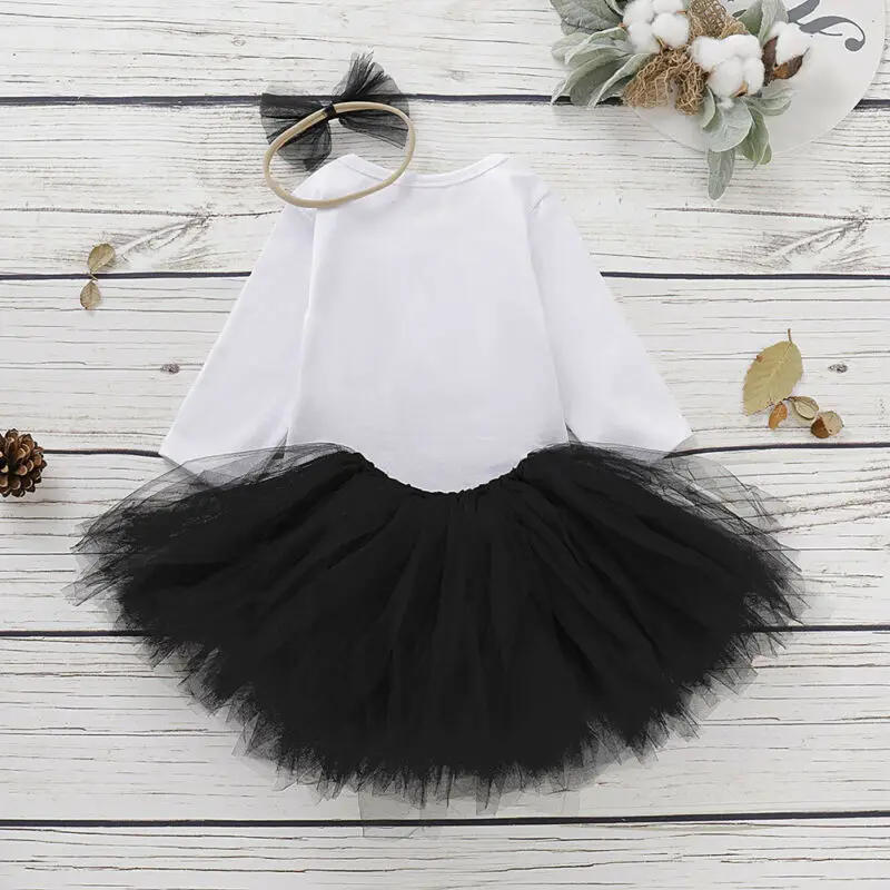 Emmababy, 3 предмета, Одежда для новорожденных девочек комбинезон с длинными рукавами и буквенным принтом+ юбка-пачка+ повязка на голову, комплект осенней одежды