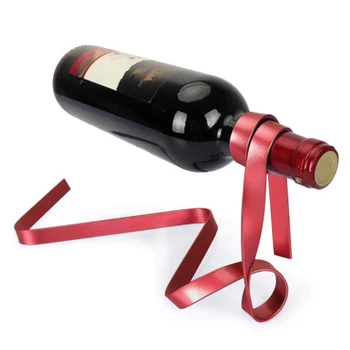 

Creative Iron Wine Bottle Holder Ribbon Suspension Poised Wine Rack Cabinet Stand Bracket Bar Accessories Table Decoration Tools