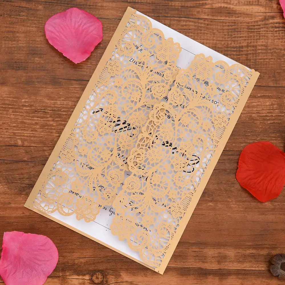 

Hot 20Pcs/set Pearl Paper Wedding Invitation Cards with Blank Inner Sheet Greeting Card Kits Event Party Supplies Wedding Cards