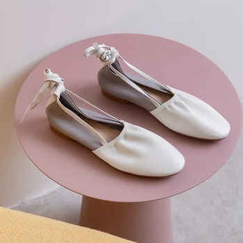 

flat luxury brand shoes women flats designers loafers women Genuine Leather Casual Solid Round Toe harajuku shoes off white