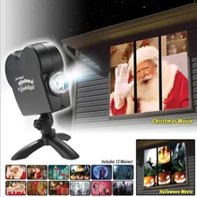 Projecteur Laser de noël 12 films, lumière Disco, affichage de fenêtre, maison, extérieur, pays des merveilles, projecteur de vacances 
