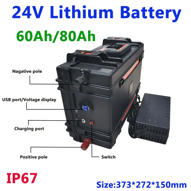 

24V 80Ah lithium li ion battery pack with BMS for Mobility backup power golf trolley RV home ESS motorhome campers+10A charger