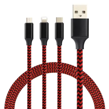 

1.2M 3 in 1 USB Charging Cable Mobile Phone Micro USB Type C for iPhone5 6 7 8 Plus X Huawei Xiaomi Charger Adapter Cord 100pcs